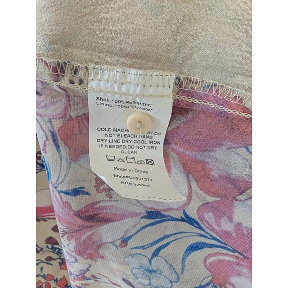 Suzanne Betro Ivory Floral Sheer Smock Neck Blouse Womens Size XL Lightweight - Picture 6 of 8